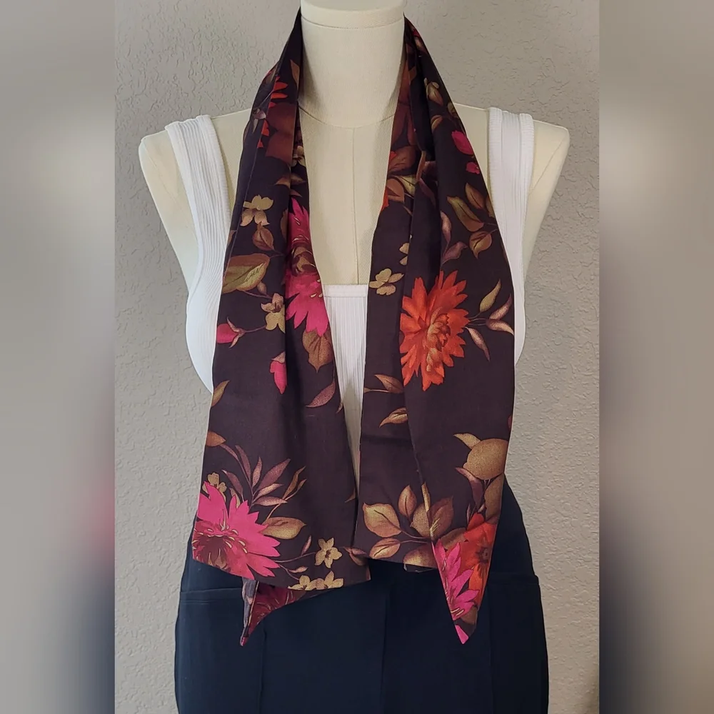Pink and Brown Floral Wrap Scarf - 49 x 13 - Picture 3 of 5